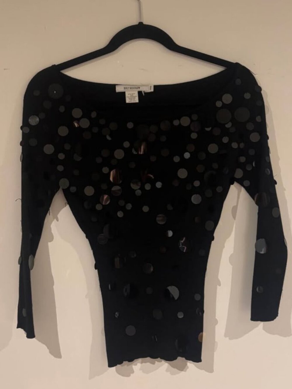 Holt Renfrew Black Sequin Dot Long Sleeve Top